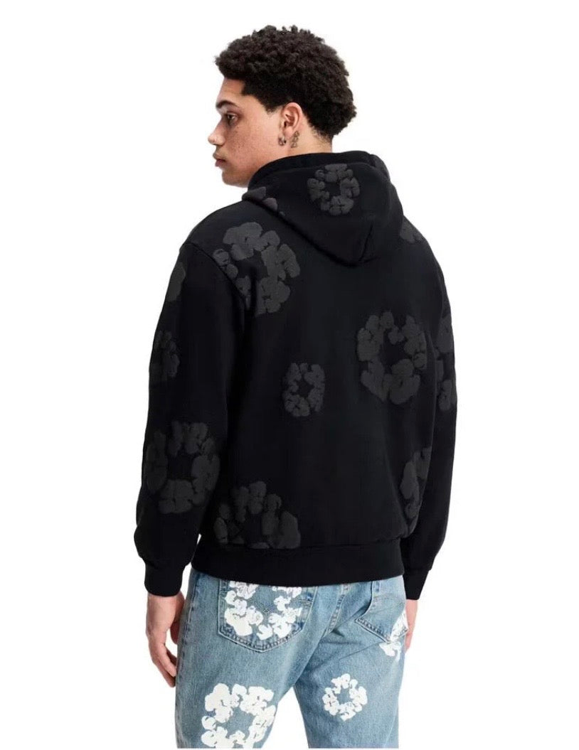 DENIM TEARS BLACK MONOCHROME COTTON WREATH HOODIE