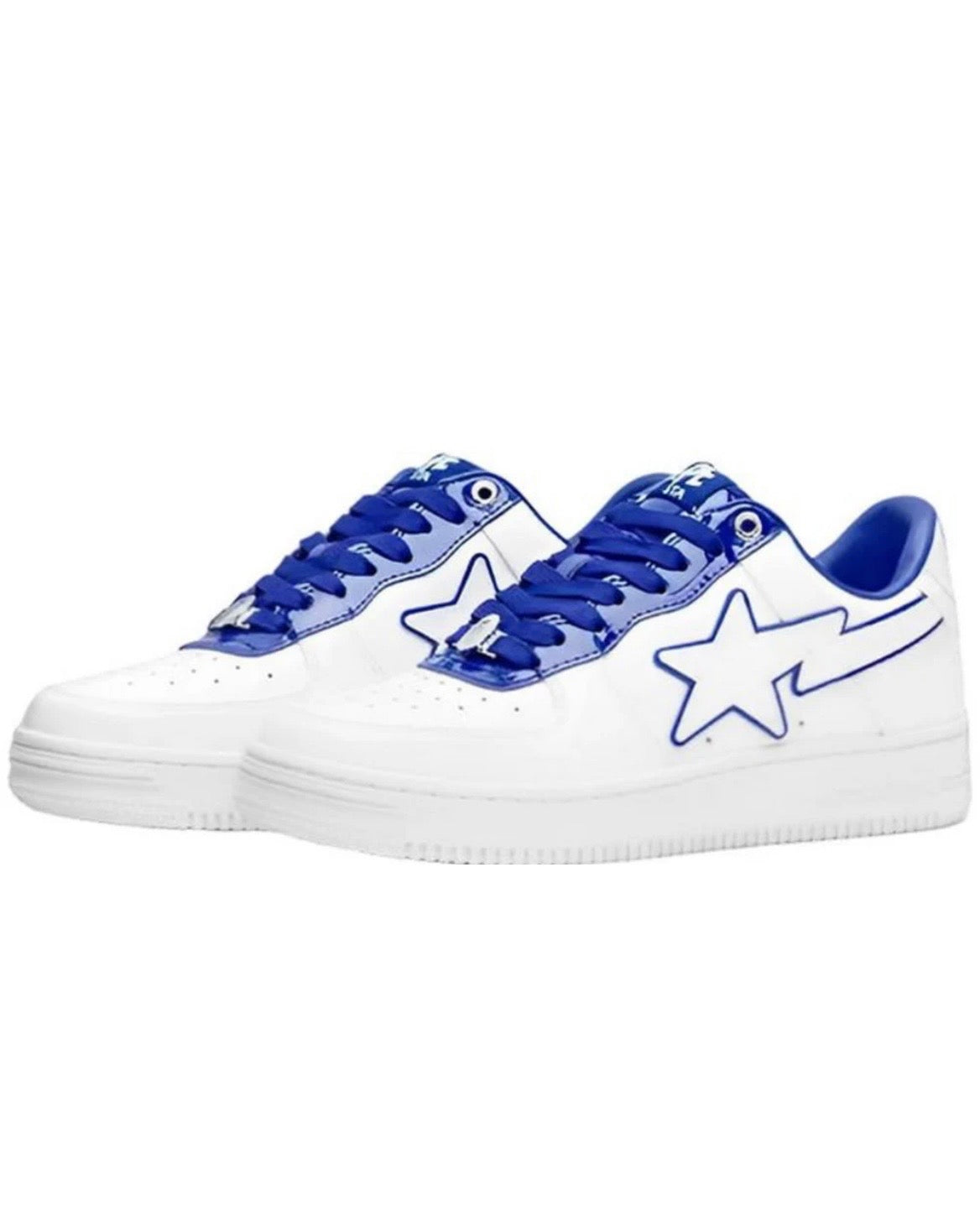 A BATHING APE STA LEATHER LOW 'WHITE BLUE'